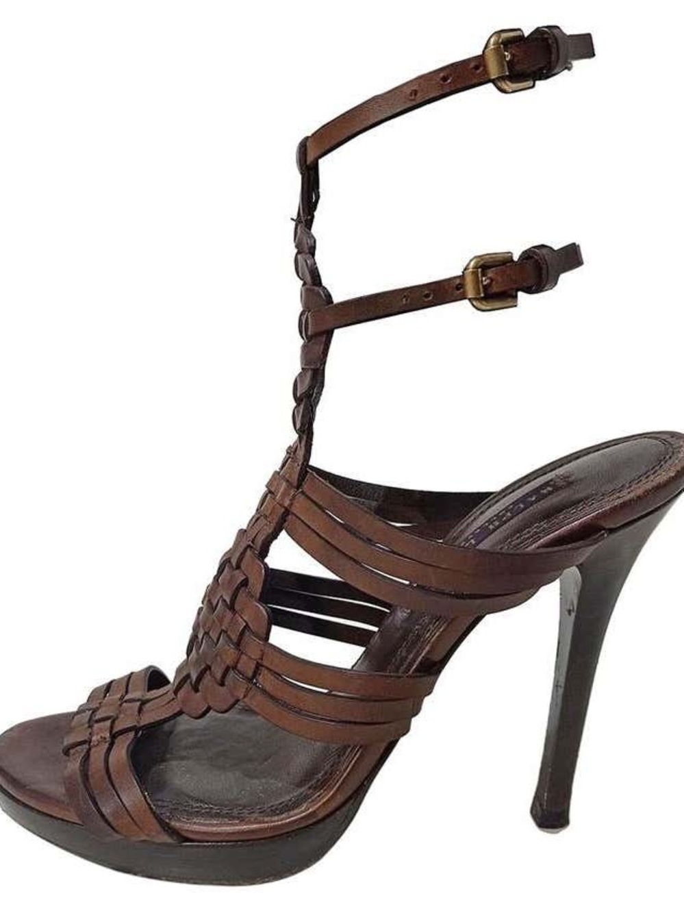 Ralph Lauren Brown Woven Strappy Heeled Sandals - Picture 5 of 6
